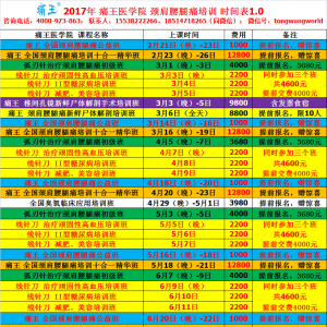 2017年全国颈肩腰腿痛培训课程表